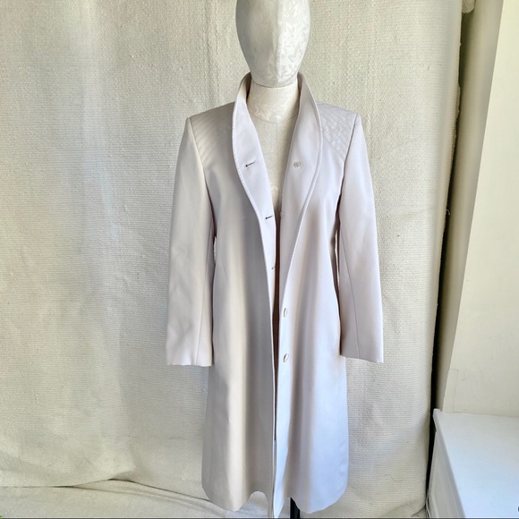 Vintage 90s 8 Waterproof Midi Rain Coat Cream - Picture 2 of 8